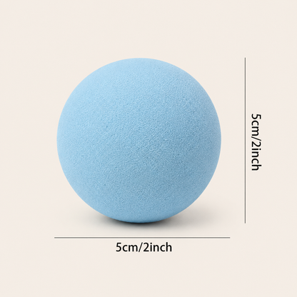 A light blue textured ball centered on a pale beige background, with black dimension lines and text indicating a diameter of 5cm/2 inches.
