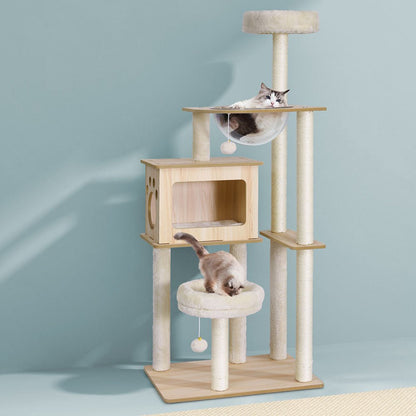 i.Pet Cat Tree Tower Beige 142cm - Coco & Harley - Pet Care > Cat Supplies > Cat Furniture - PET-CAT-WOOD142-BE