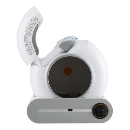 White electronic automatic cat letter box with a circular component on a white background