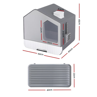 i.Pet Cat Litter Box Large Tray Kitty Toilet Enclosed Cat Litter Box Hooded Scoop Mat Grey