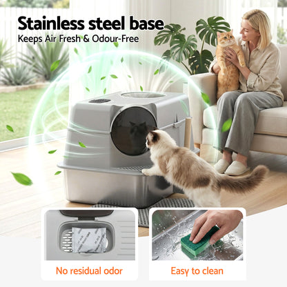 i.Pet Stainless Steel Enclosed Litter Box