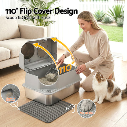 i.Pet Stainless Steel Enclosed Litter Box