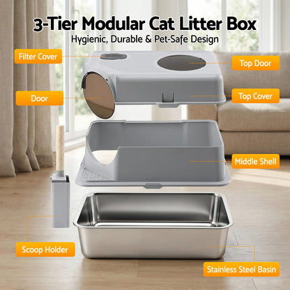 i.Pet Stainless Steel Enclosed Litter Box