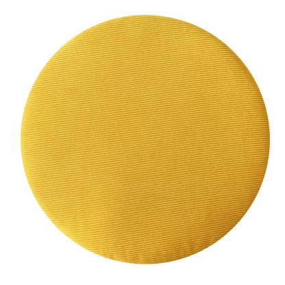Round yellow pet bed with a textured pattern on a white background