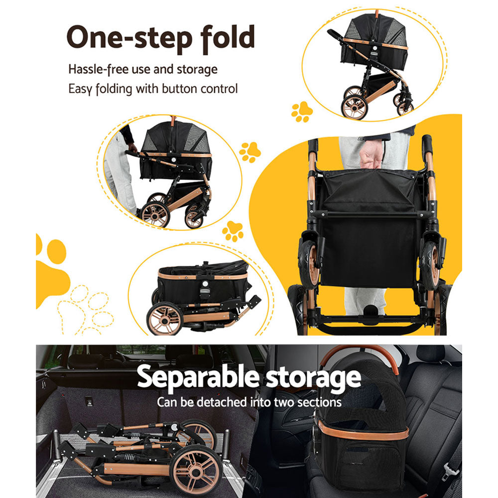 i.Pet Pet Stroller Travel Foldable 4 Wheels