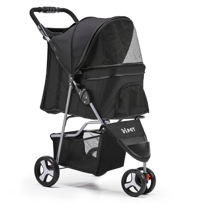 Black cat stroller with a brand logo on a white background