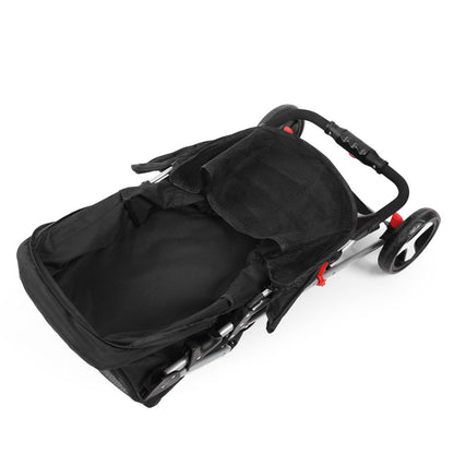 Black folded cat stroller on a white background