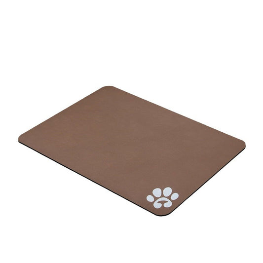 Super Absorbent Non-Slip Pet Feeding Mat with Paw Print Design for Dog and Cat Bowls, Easy-Clean Floor Protector, Brown, 61 x 43 cm