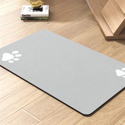 Super Absorbent Non-Slip Pet Feeding Mat with Paw Print Design for Dog and Cat Bowls, Easy-Clean Floor Protector, Brown, 61 x 43 cm