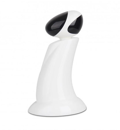 White and black robot looking laser toy on a white background