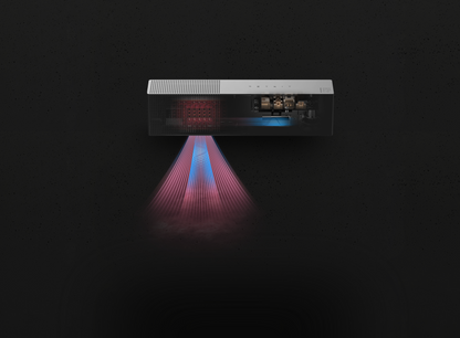Smart odour eliminator emitting a beam of light on a dark background