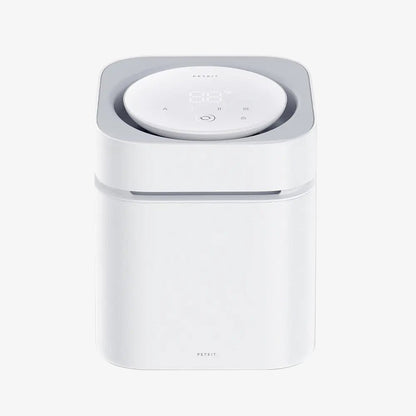 White smart odour eliminator with a control panel on a white background