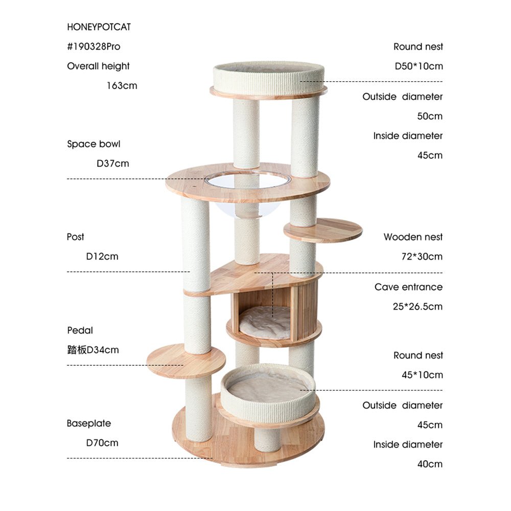 HONEYPOTCAT MZ Varnished Solid Wood Cat Tower With Capsule - 163cm - Coco & Harley - Pet Care > Cat Supplies > Cat Furniture - V390-V190328PRO
