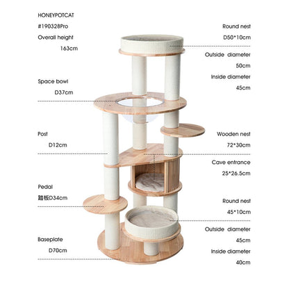 HONEYPOTCAT MZ Varnished Solid Wood Cat Tower With Capsule - 163cm - Coco & Harley - Pet Care > Cat Supplies > Cat Furniture - V390-V190328PRO