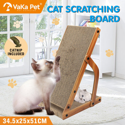 Cat scratching board with a cat on it, featuring the VaKa Pet brand.