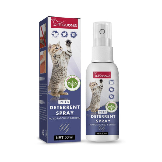 Cat deterrent spray with packaging on a white background