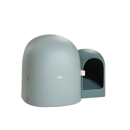 Enclosed litter box with a brand logo on a white background