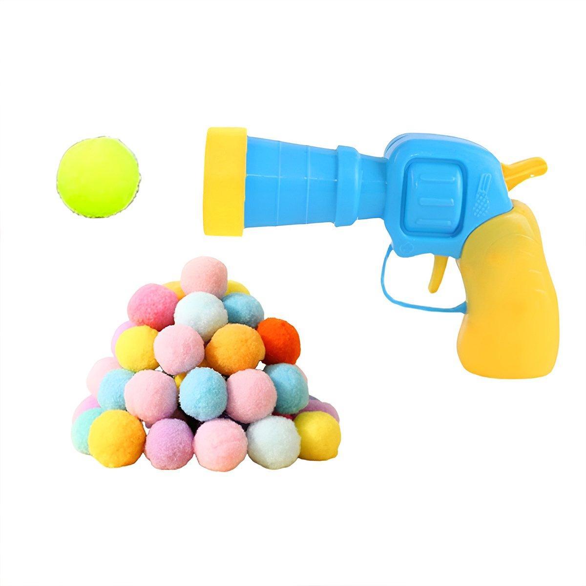 Cat Ball Launcher Interactive Toy with 100pcs Colourful Stretch Plush Pom Pom Ball
