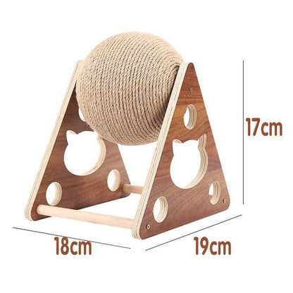 Wooden Cat Scratcher Toy with Rotating Sisal Ball