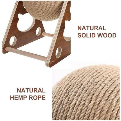 Wooden Cat Scratcher Toy with Rotating Sisal Ball