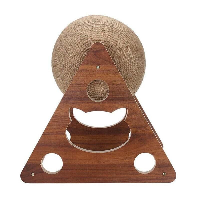 Wooden Cat Scratcher Toy with Rotating Sisal Ball