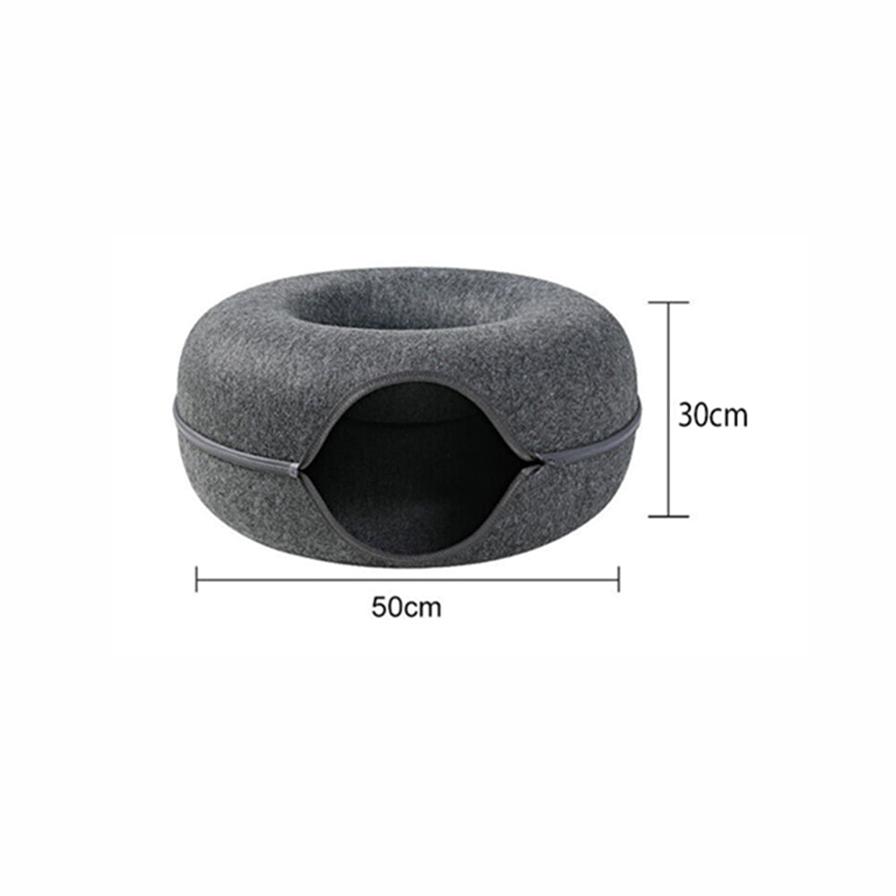 Felt Cat Tunnel Bed Donut Cave Nest for Kittens and Small Pets 50x30cm - Dark Grey