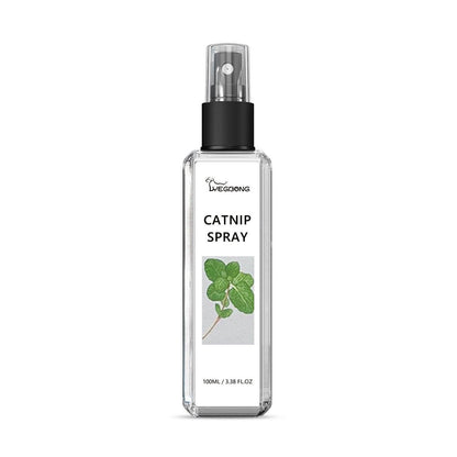 Catnip spray bottle with label on a white background