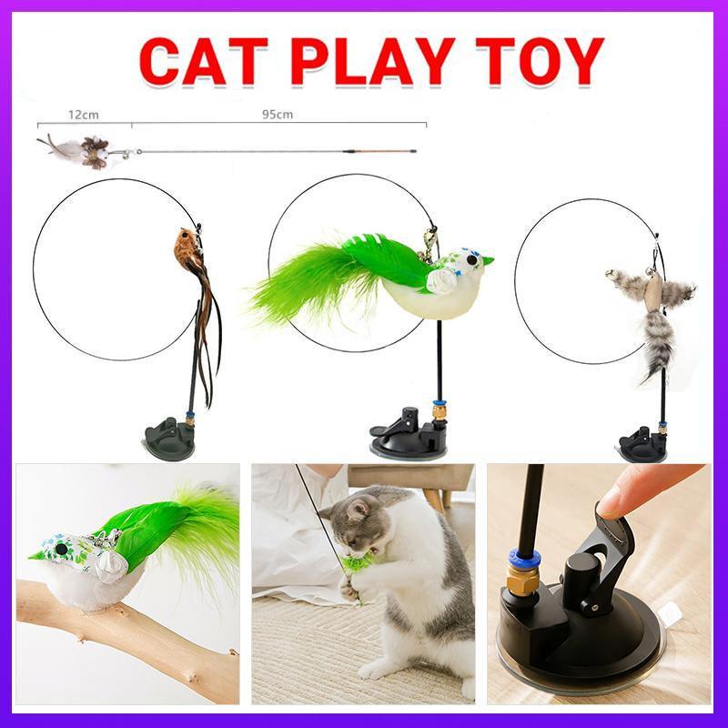 Cat Play Toy Simulation Birds Teaser Wand Interactive Stick with Suction Cup - 1