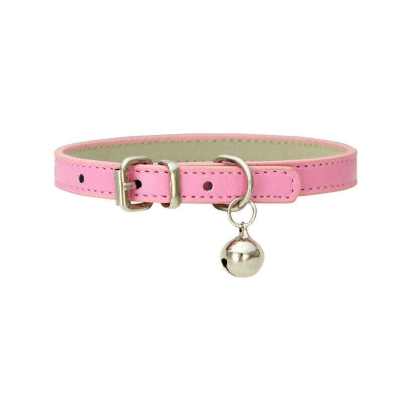 Adjustable PU Leather Cat Collar with Bell Breakaway Buckle 9 Colours - Brown