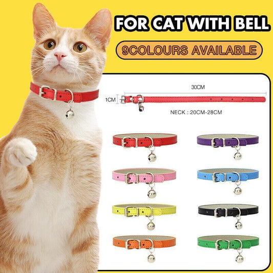 Adjustable PU Leather Cat Collar with Bell Breakaway Buckle 9 Colours - Purple