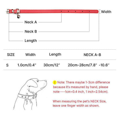Measurement chart for a pet collar with dimensions labelled