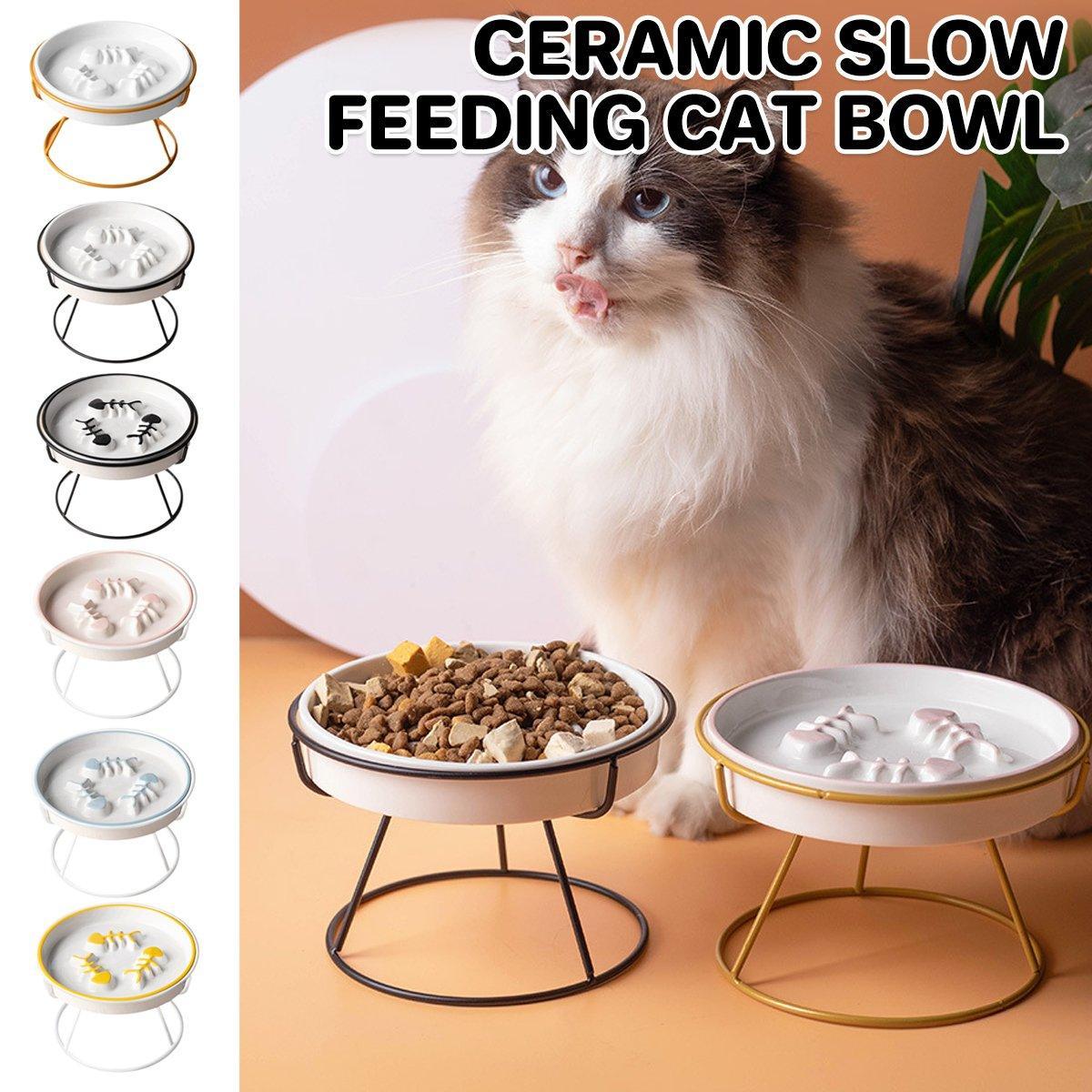 Ceramic Elevated Cat Bowl - White Bowl-Gold Stand