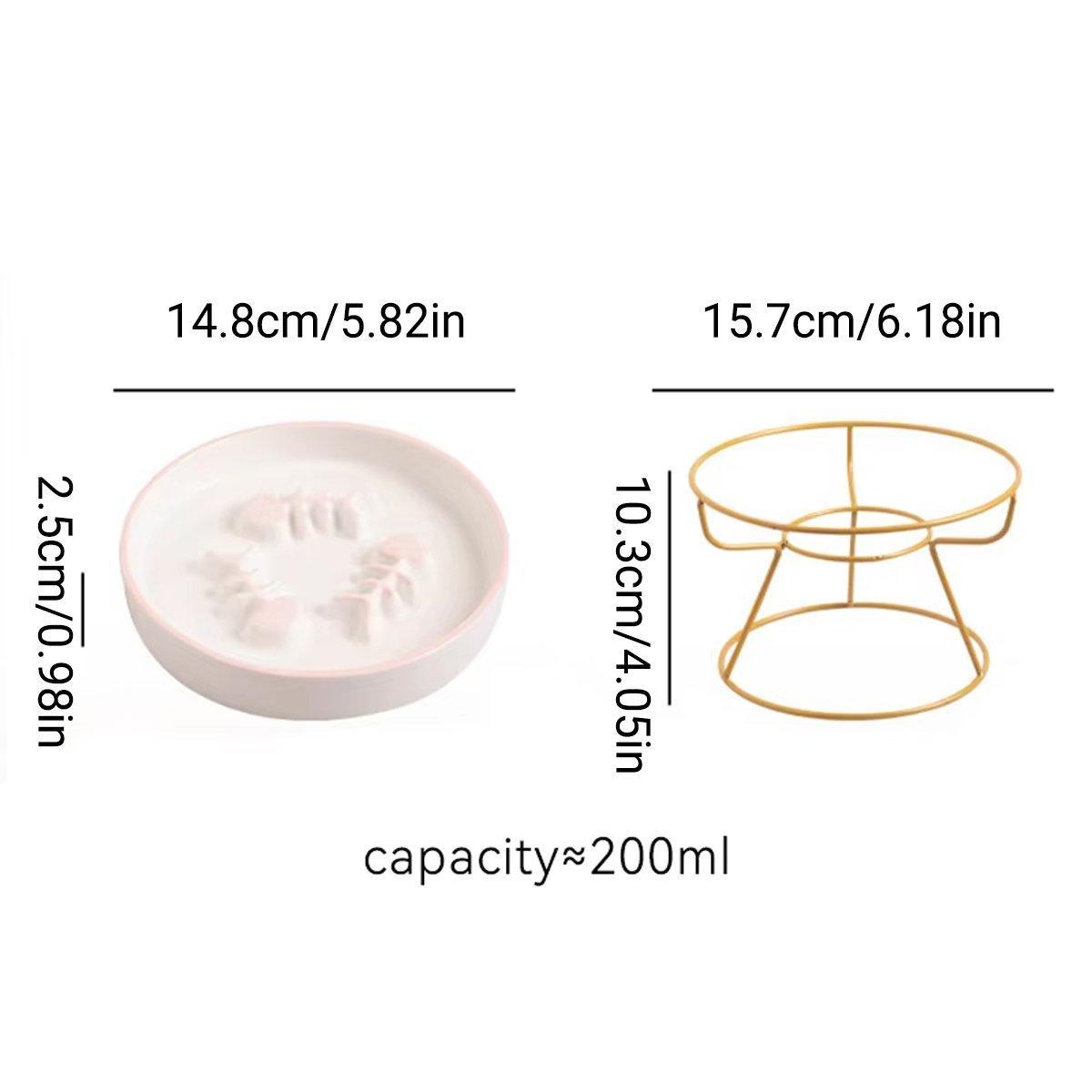 Ceramic Elevated Cat Bowl - White Bowl-Gold Stand