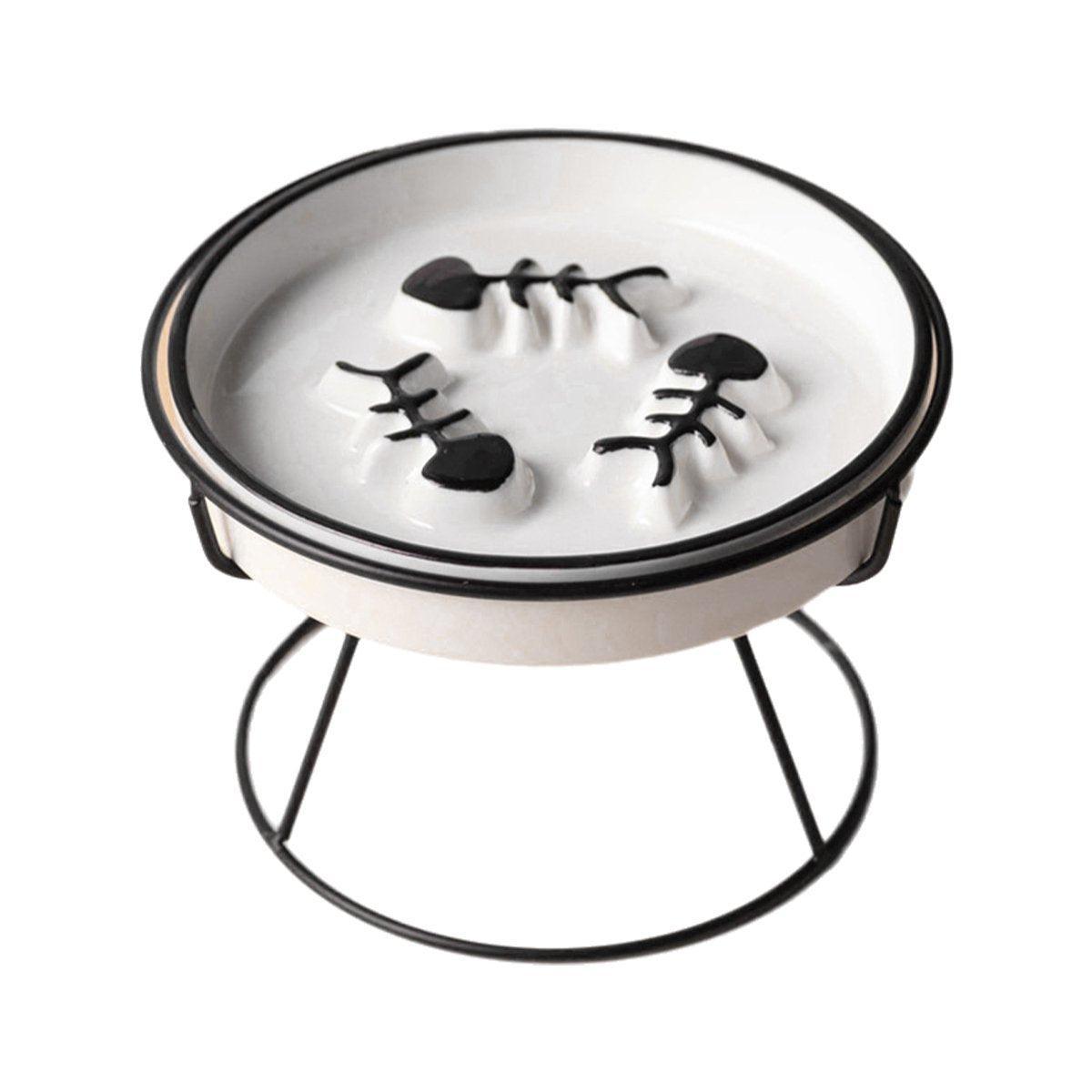 Ceramic Elevated Cat Bowl - White Bowl-Gold Stand