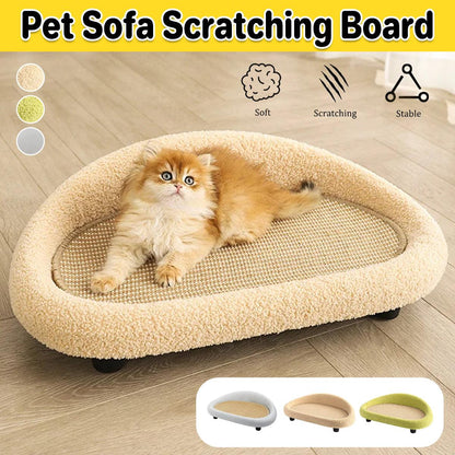 Pet sofa scratching board with a cat on it, featuring soft, scratching, and stable attributes.