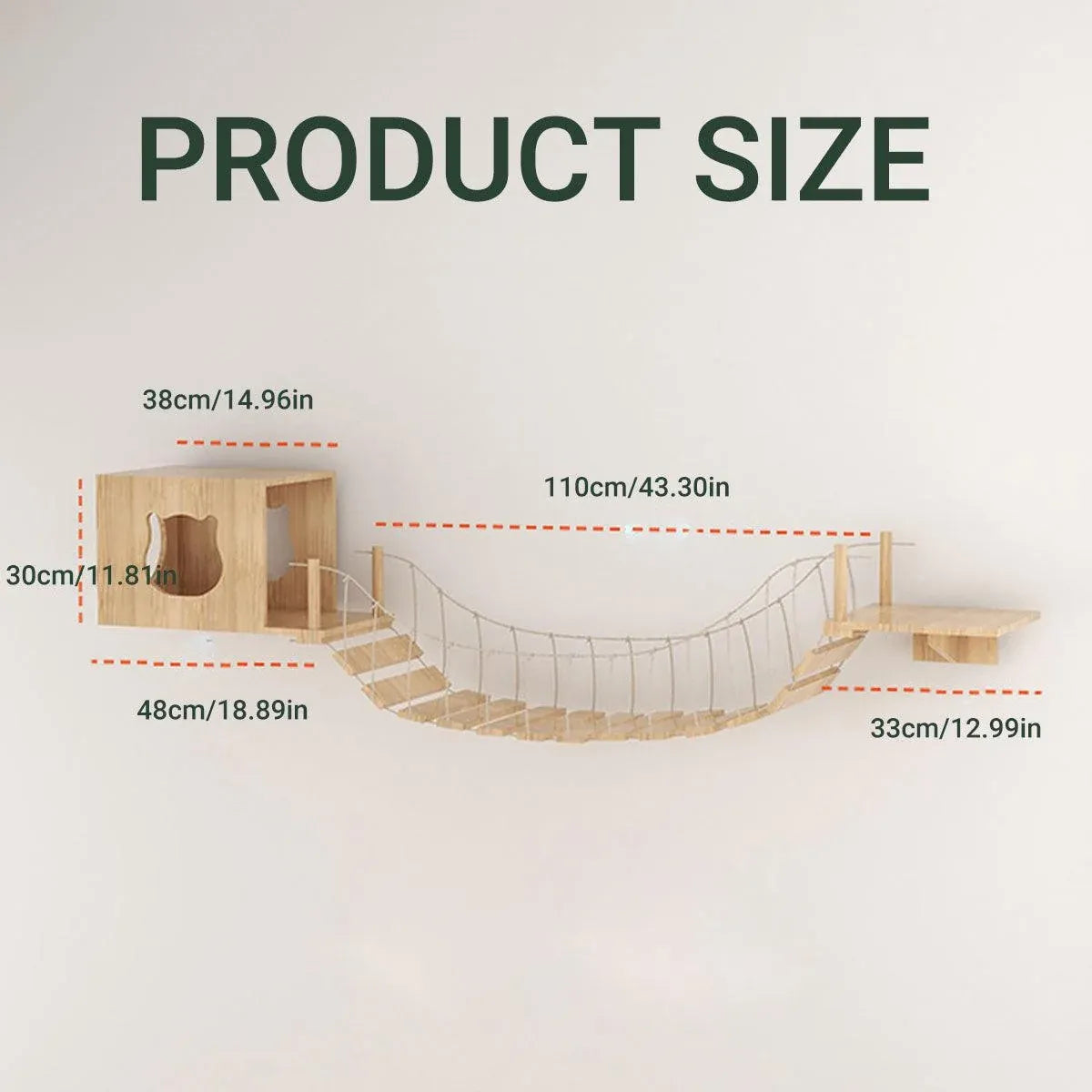 Wall-Mounted Wooden Cat Climbing Set with Bridge & Hideout