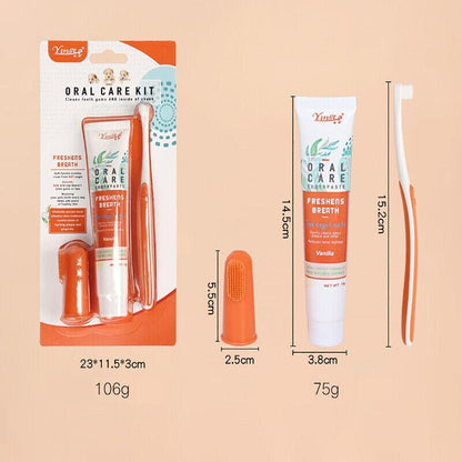 Pet Toothbrush & Toothpaste Set - Vanilla Flavour - Coco & Harley - Pet Care > Cleaning & Maintenance > Pet Grooming Supplies - V528-PETTOOTHPASTE-ORANG-60016