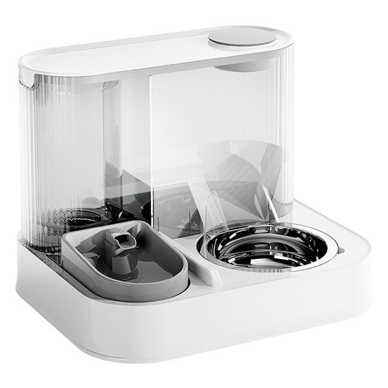 Automatic Pet Feeder and Water Bowl - 2-in-1 Grey Stainless Steel Bowl Cat Feeding Station