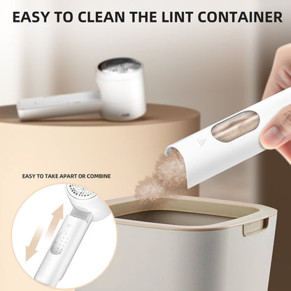 Cleaning a lint container with a handheld tool, showing ease of cleaning.