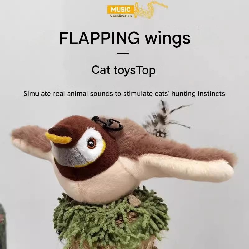 Interactive Flapping Wing Bird Toy for Cats & Dogs,Motion Activated with Sound(Lomi Brown Sparrow)