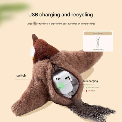 Plush toy with a USB charging port and battery indicator on a beige background