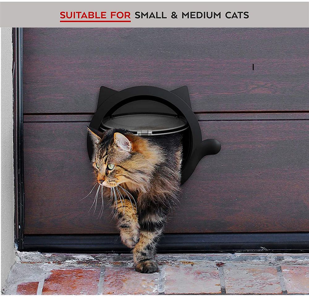 Black 4-Way Locking Cat Flap Door - Pet Entry Portal for Interior Doors, Walls & Cabinets