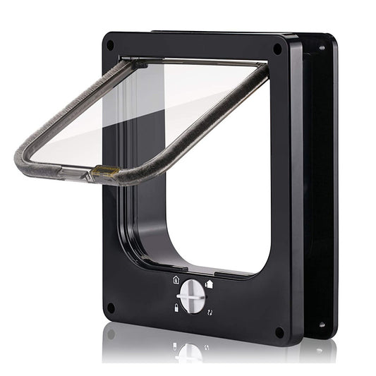 Size L Black 4-Way Locking Pet Flap Door for Cats and Small Dogs - Weatherproof Magnetic Cat Door