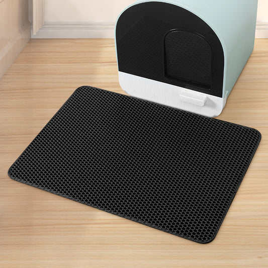 Black Large Double-Layer Cat Litter Trapping Mat - Waterproof EVA Honeycomb Design for Scatter Control (45cm x 60cm)