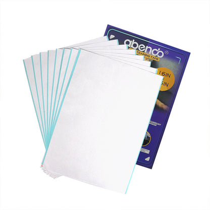 Sheets of sticky clear plastic on a white background, featuring a branded packaging box.