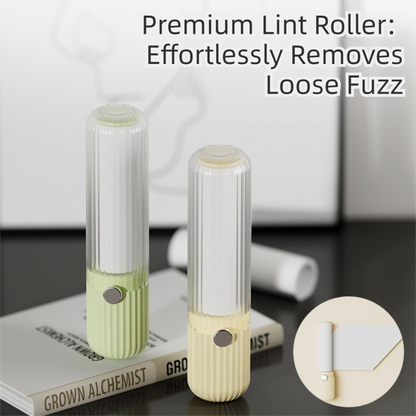 Two lint rollers on a surface with text highlighting their use.