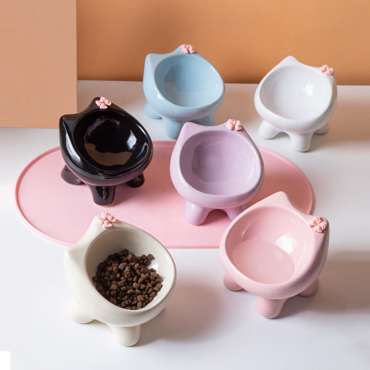 Ceramic Elevated Cat Bowl - White