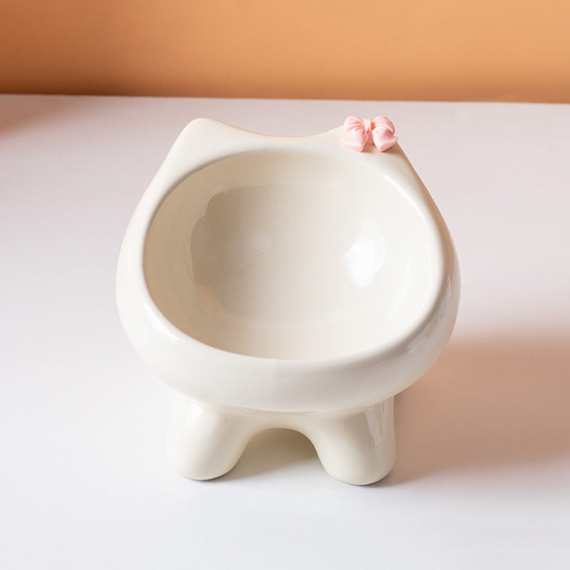 Ceramic Elevated Cat Bowl - Cream