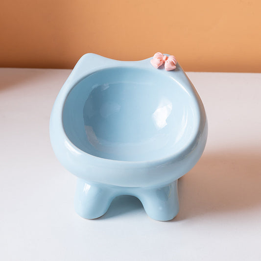 Ceramic Elevated Cat Bowl - Blue