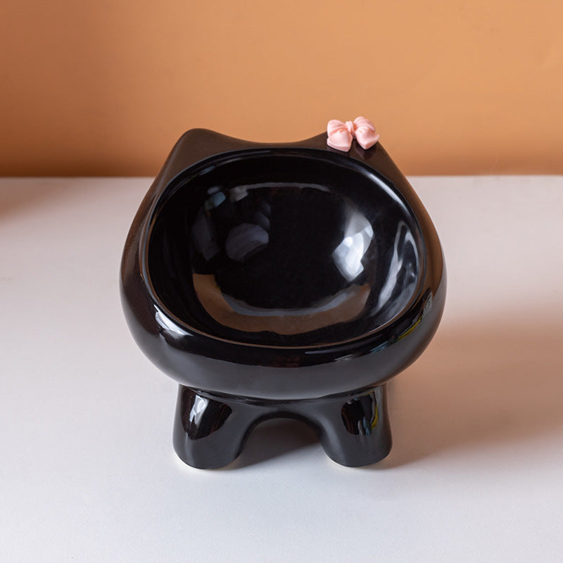 Ceramic Elevated Cat Bowl - Black